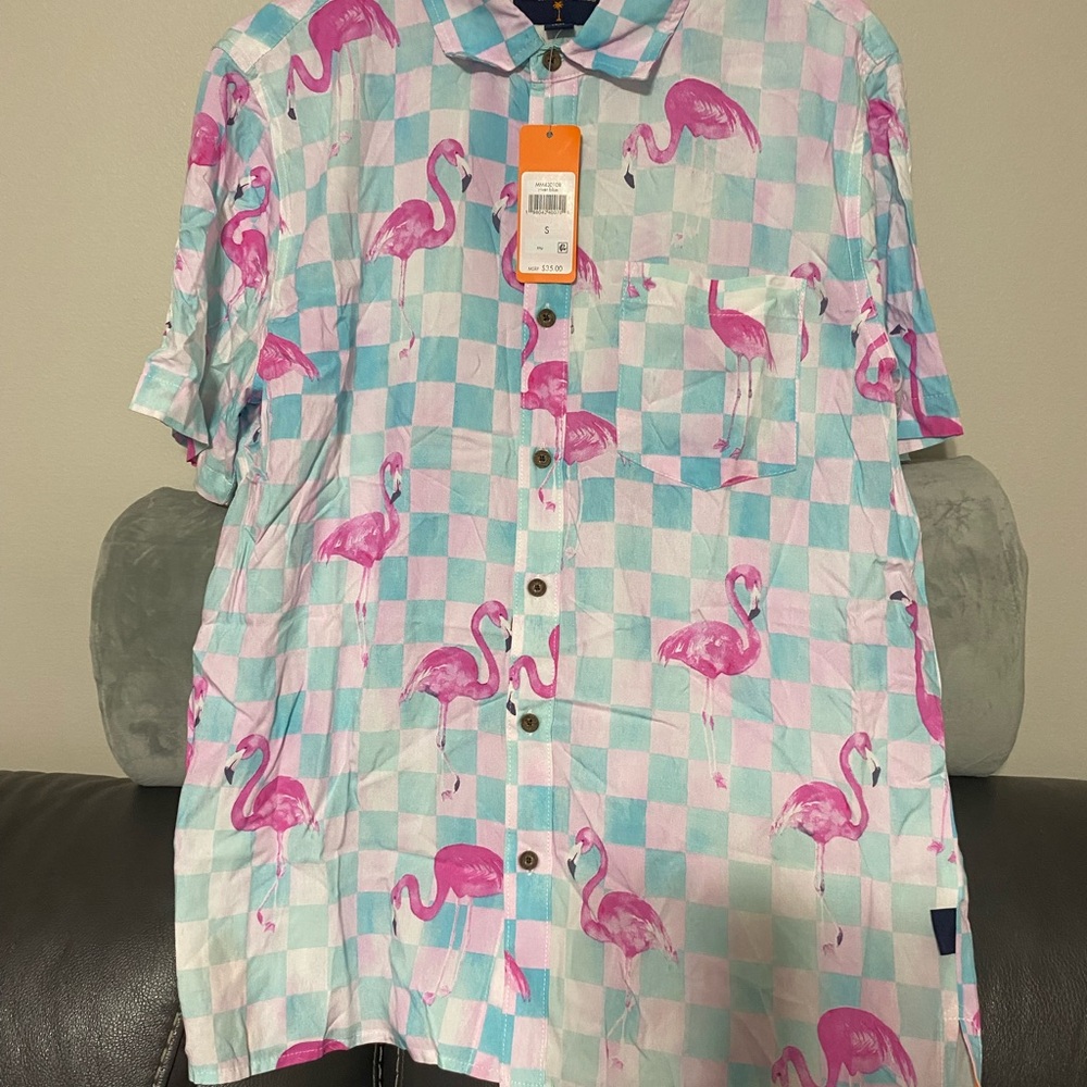 Margaritaville Casual Pink and Blue Flamingo Shirt
